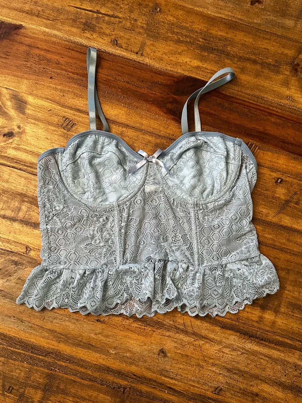 ROMWE Powder Blue Lace Bustier with Ruffle Hem